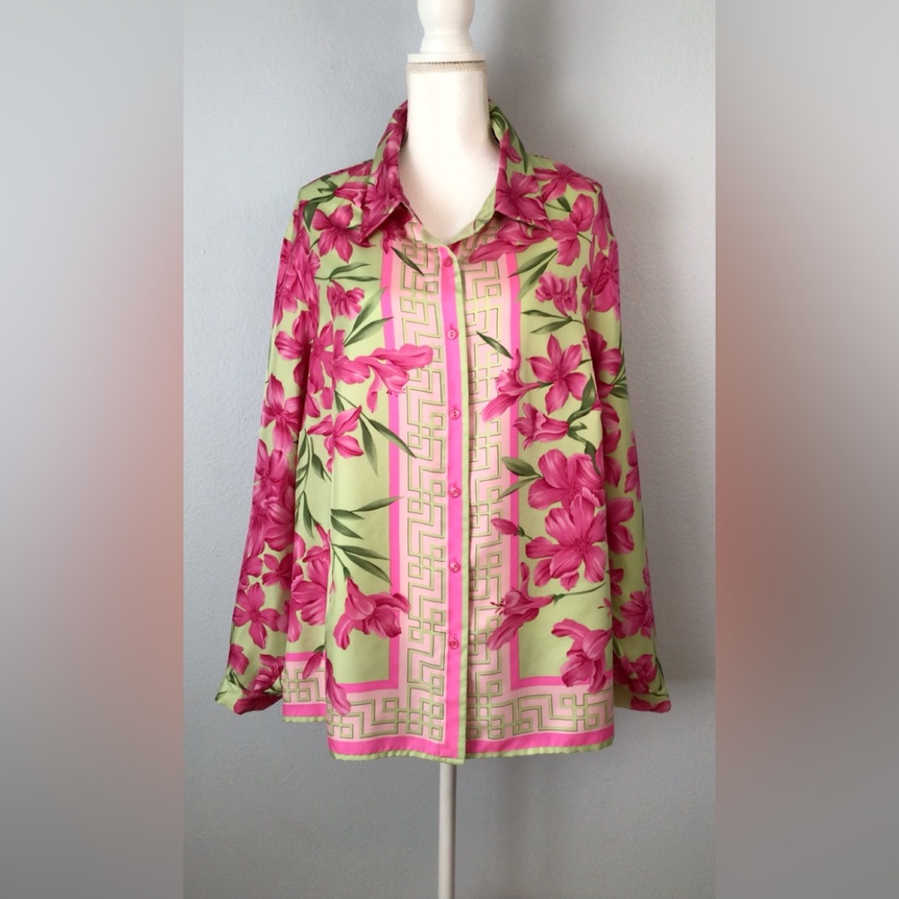 Oscar de la Renta Silk Button Blouse Top